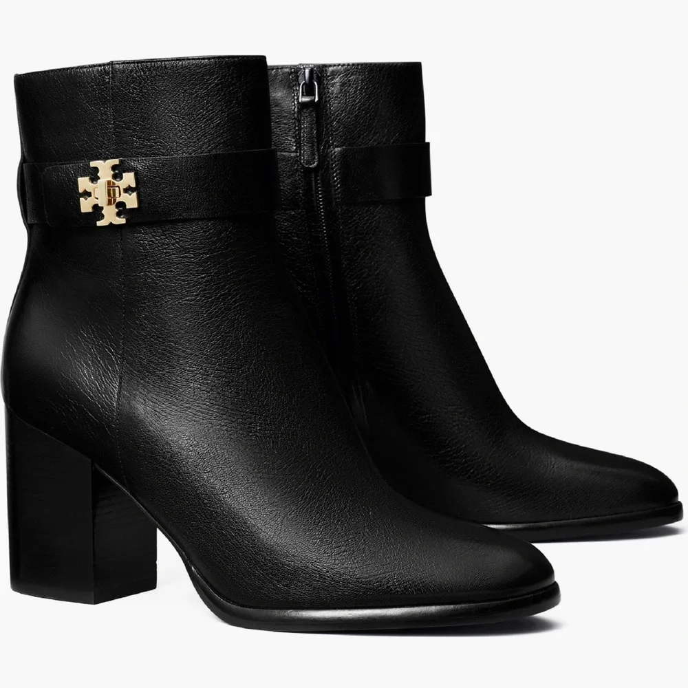 Tory Burch Black Ankle Boots Sleek Leather Block Heel - Picture 4 of 8